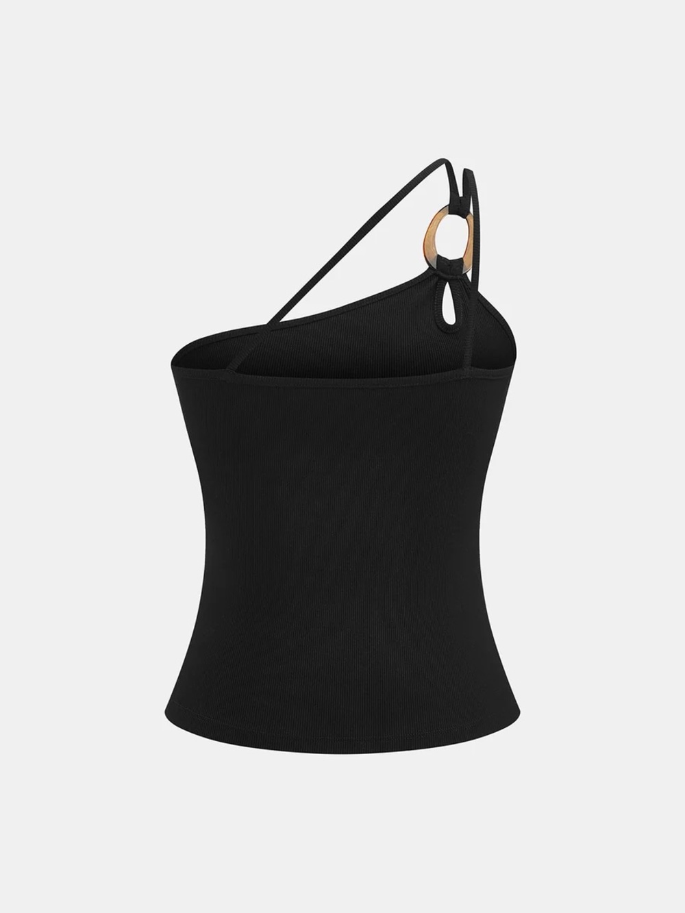 Commense Ring Detail One Shoulder Ribbed Top - Picture 3 of 14